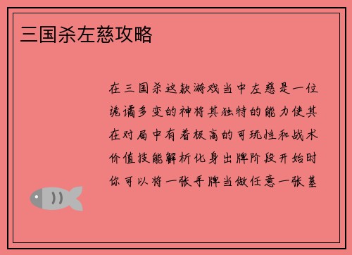 三国杀左慈攻略